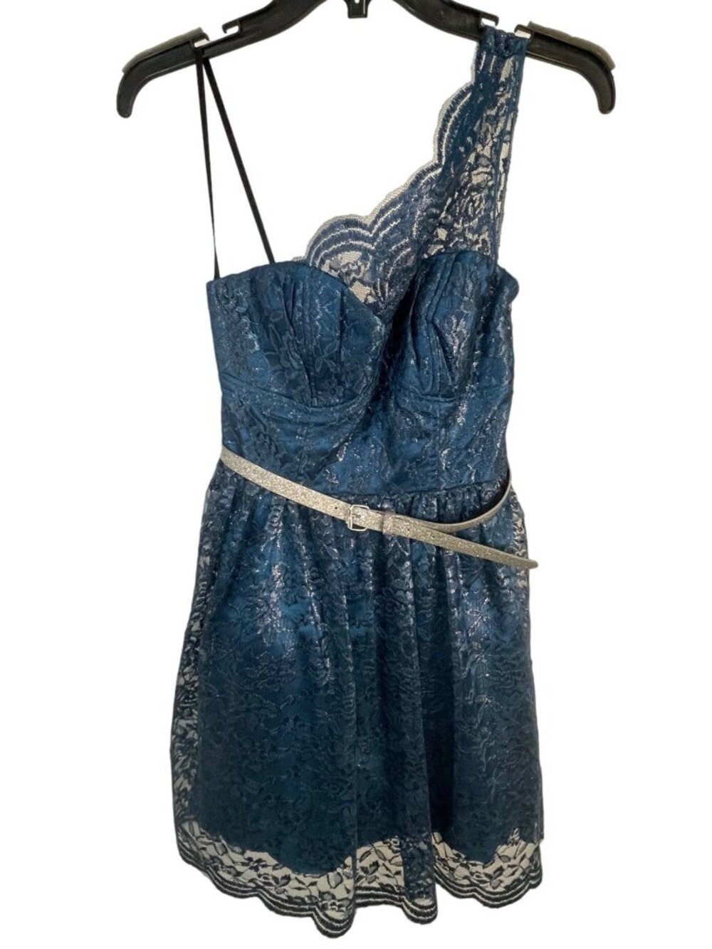 City Studio Formal Dress Teal size 3 zipper back sleeveless one shoulder READ